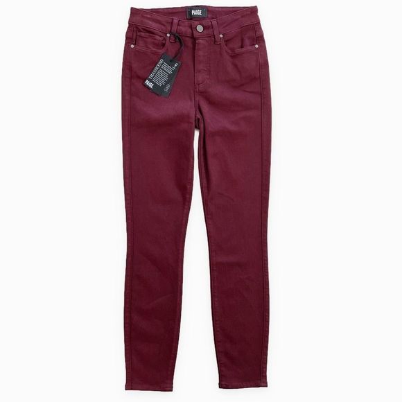 PAIGE Hoxton Ankle Skinny Jean High Rise Stretch Midnight Affair Burgundy 25 NWT - Picture 1 of 10